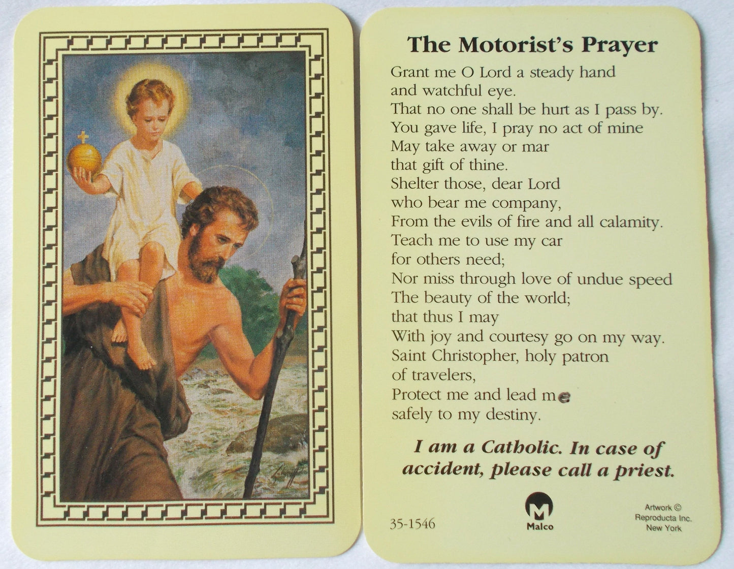 Plastic - St. Christopher - The Motorist's Prayer - I Am a Catholic - Prayercard