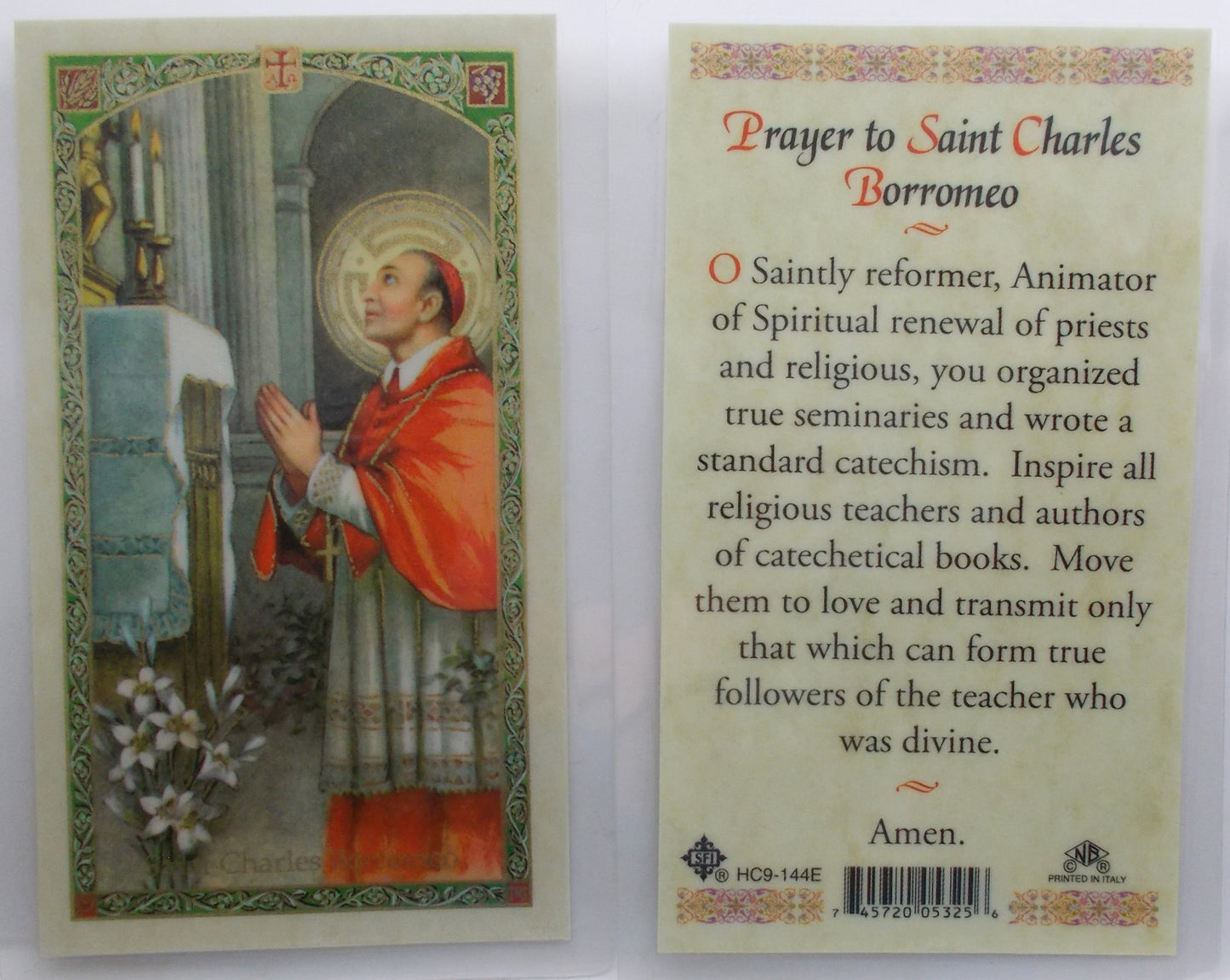 Pewter Medal with Chain & Prayercard - St. Charles Borromeo