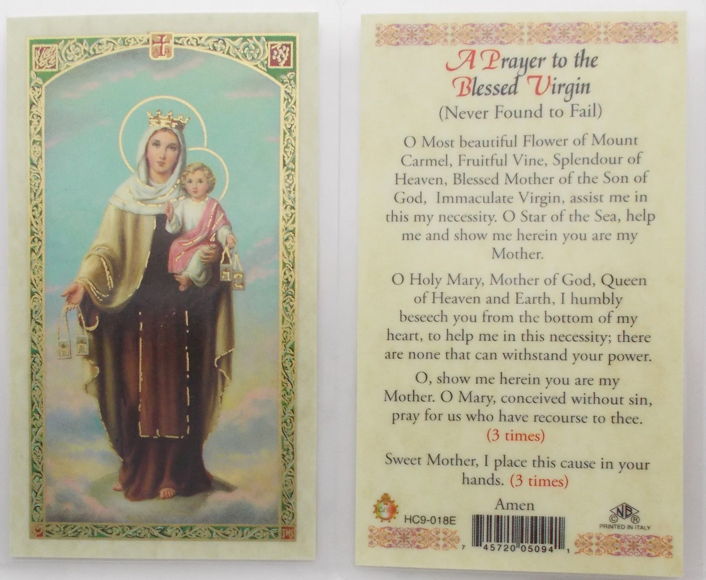 Pewter Medal with Chain & Prayercard - Our Lady of Mount Carmel