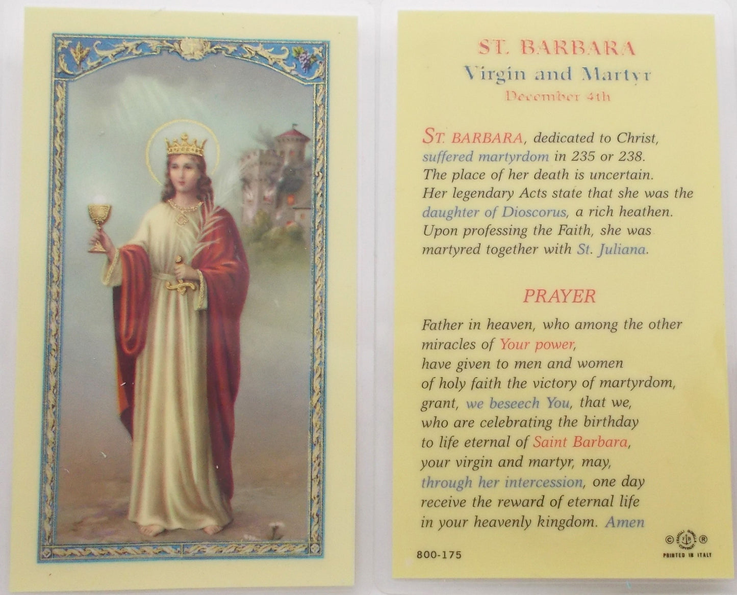 Pewter Medal with Chain & Prayercard - St. Barbara