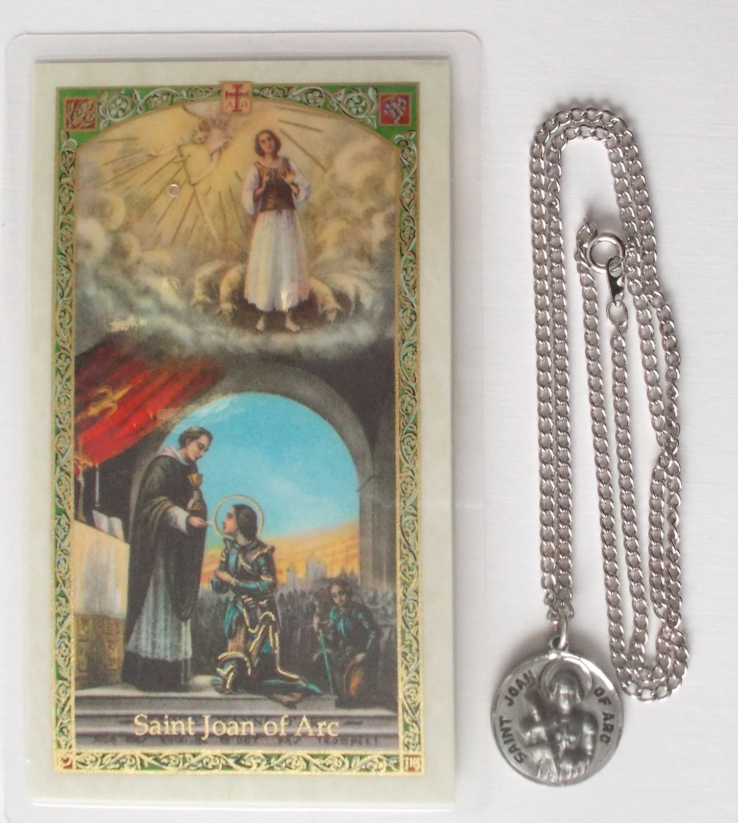 Pewter Medal with Chain & Prayercard - St. Joan of Arc