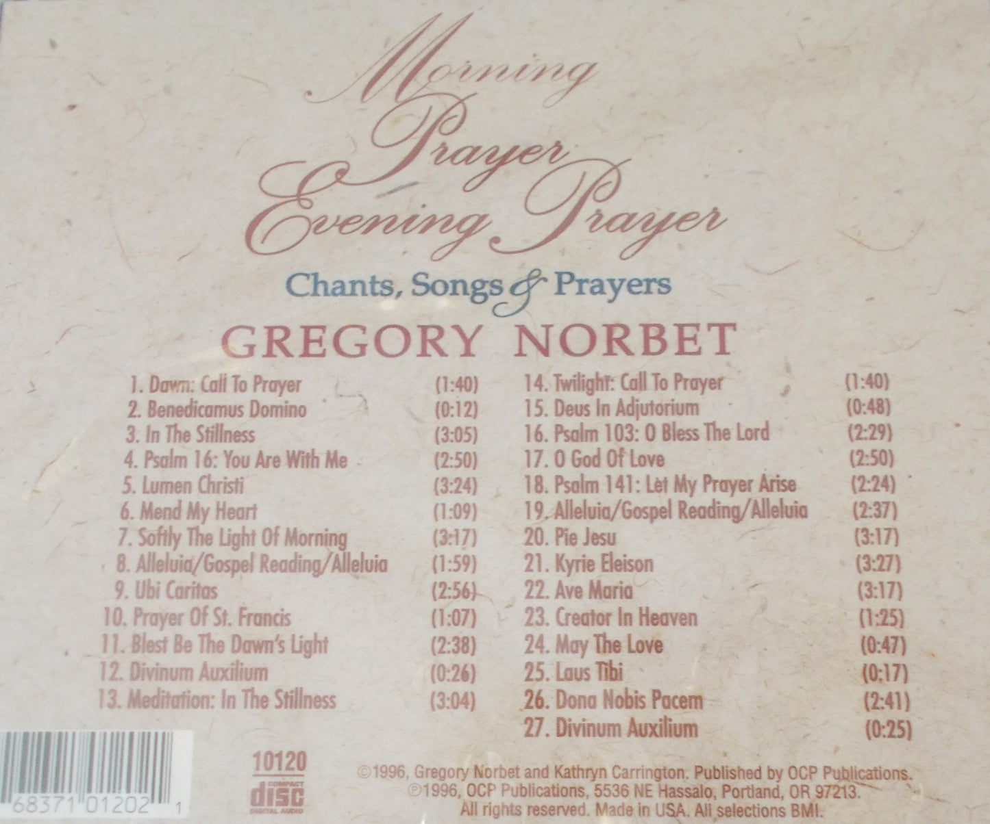 Gregory Norbet - Morning Prayer / Evening Prayer : Chants, Songs & Prayers - Music CD