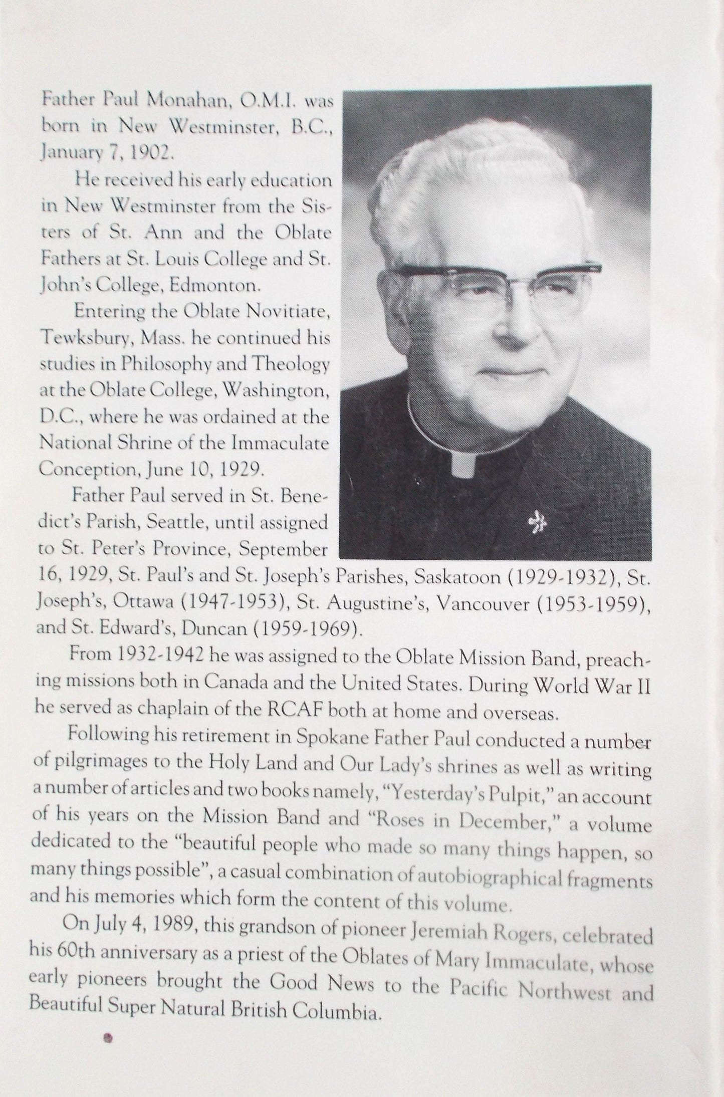 USED - Roses in December - An Oblate's Melody of Memories