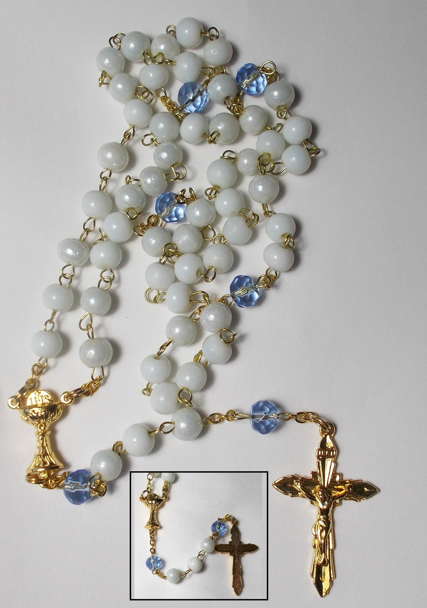 Iridescent White & Blue Chalice Chain Rosary