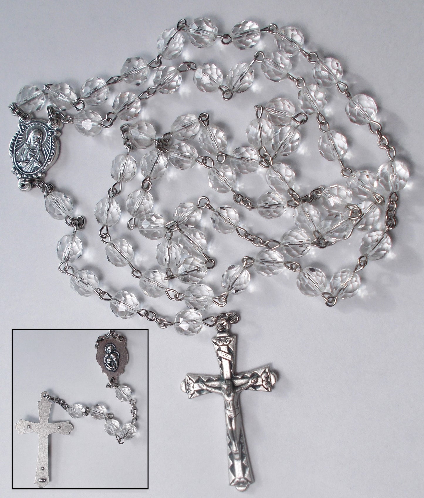 Clear Faceted Glass Beads Chain Rosary