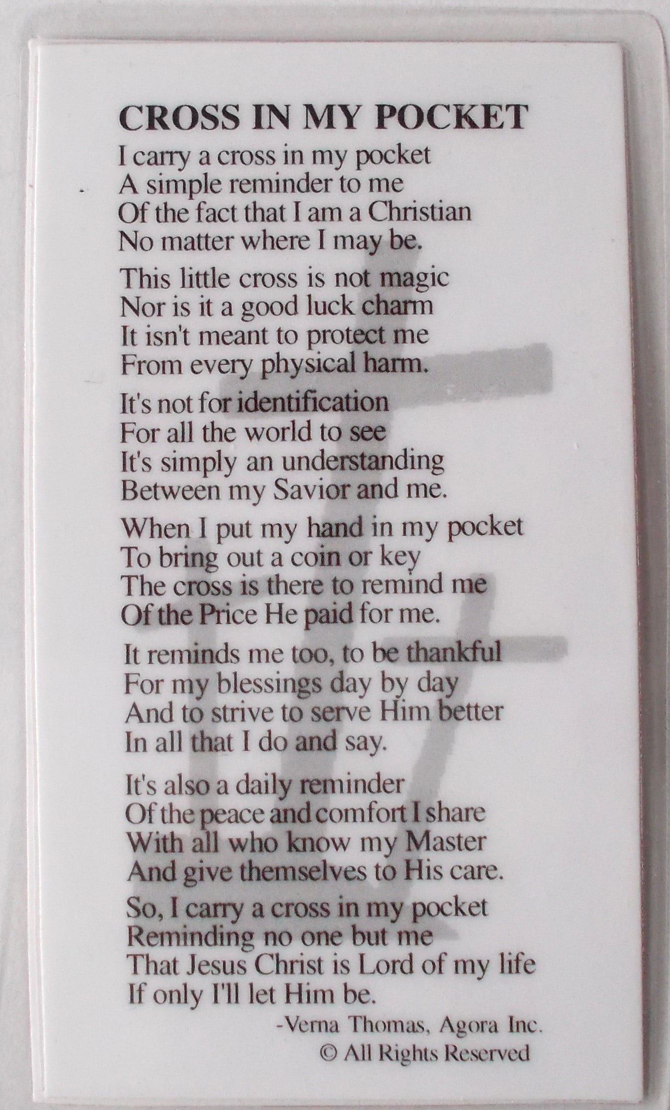 Rejoice - Cross In My Pocket Laminated Prayercard