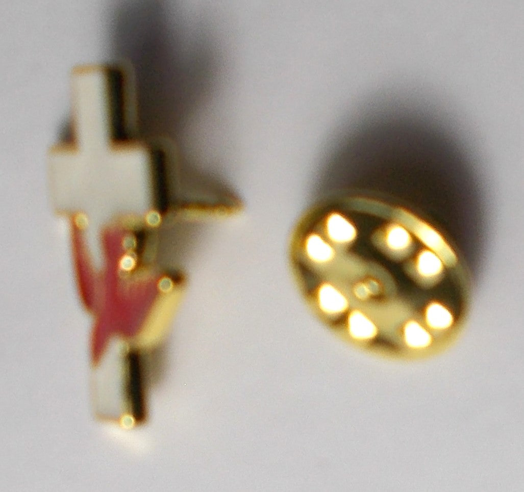 White Cross with Red Dove Lapel Pin - Individual or Bulk Package