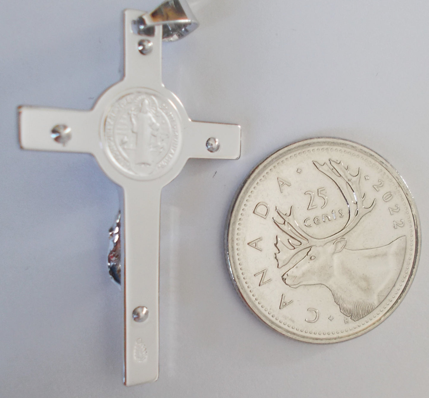 Crucifix - Large Rhodium Plated St. Benedict Sterling Silver