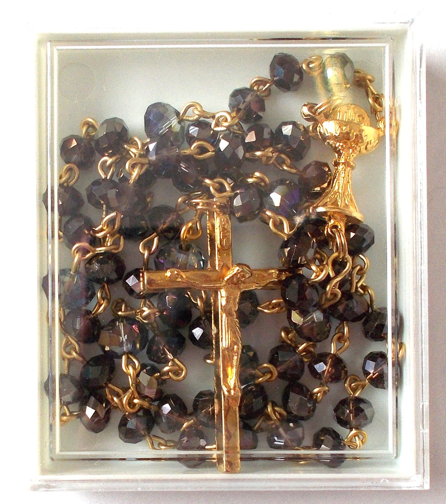 Smoky Grey Rosary with Chalice Center