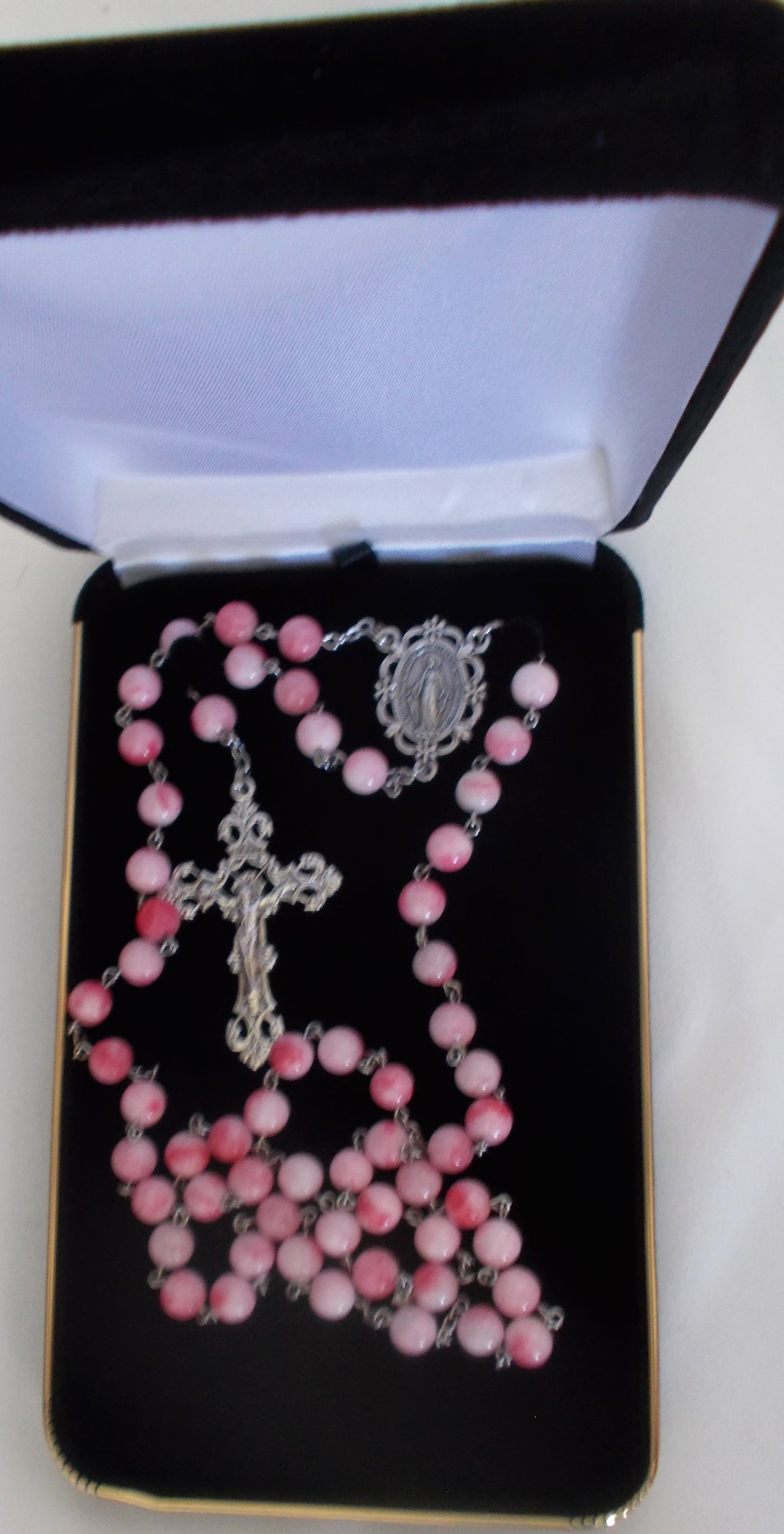 Deluxe Pink Rosary in Velour Gift Box