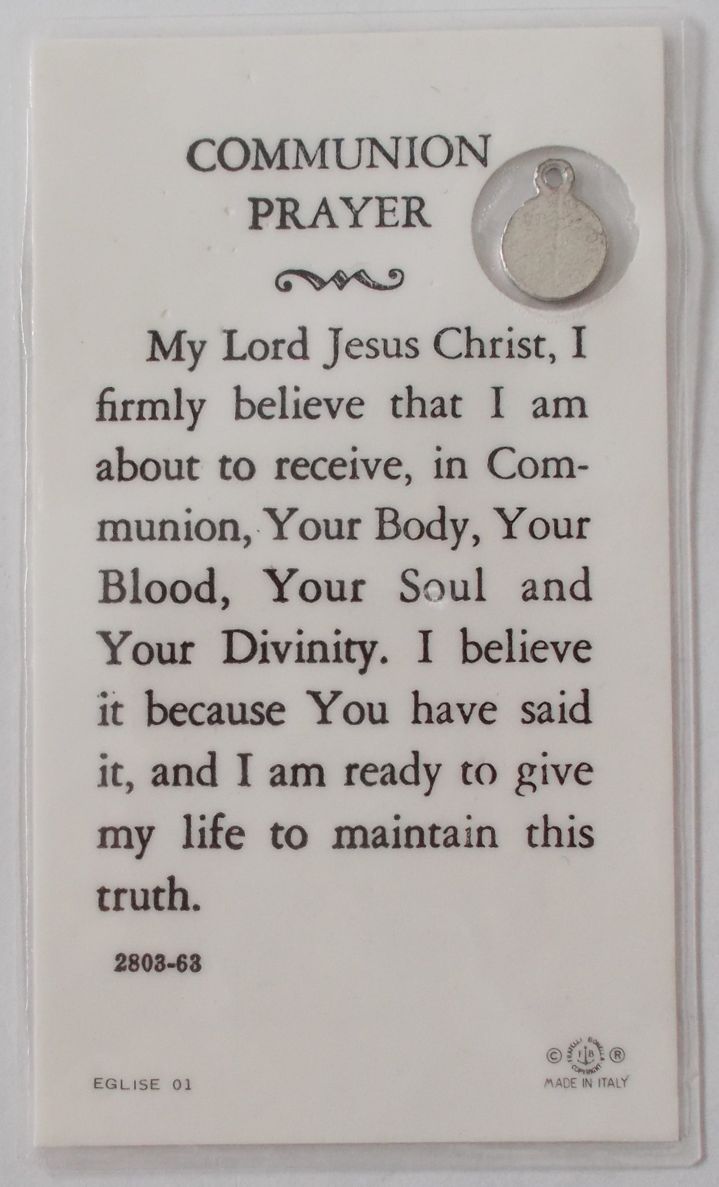 Girl First Communion Laminated with Medal Prayercard