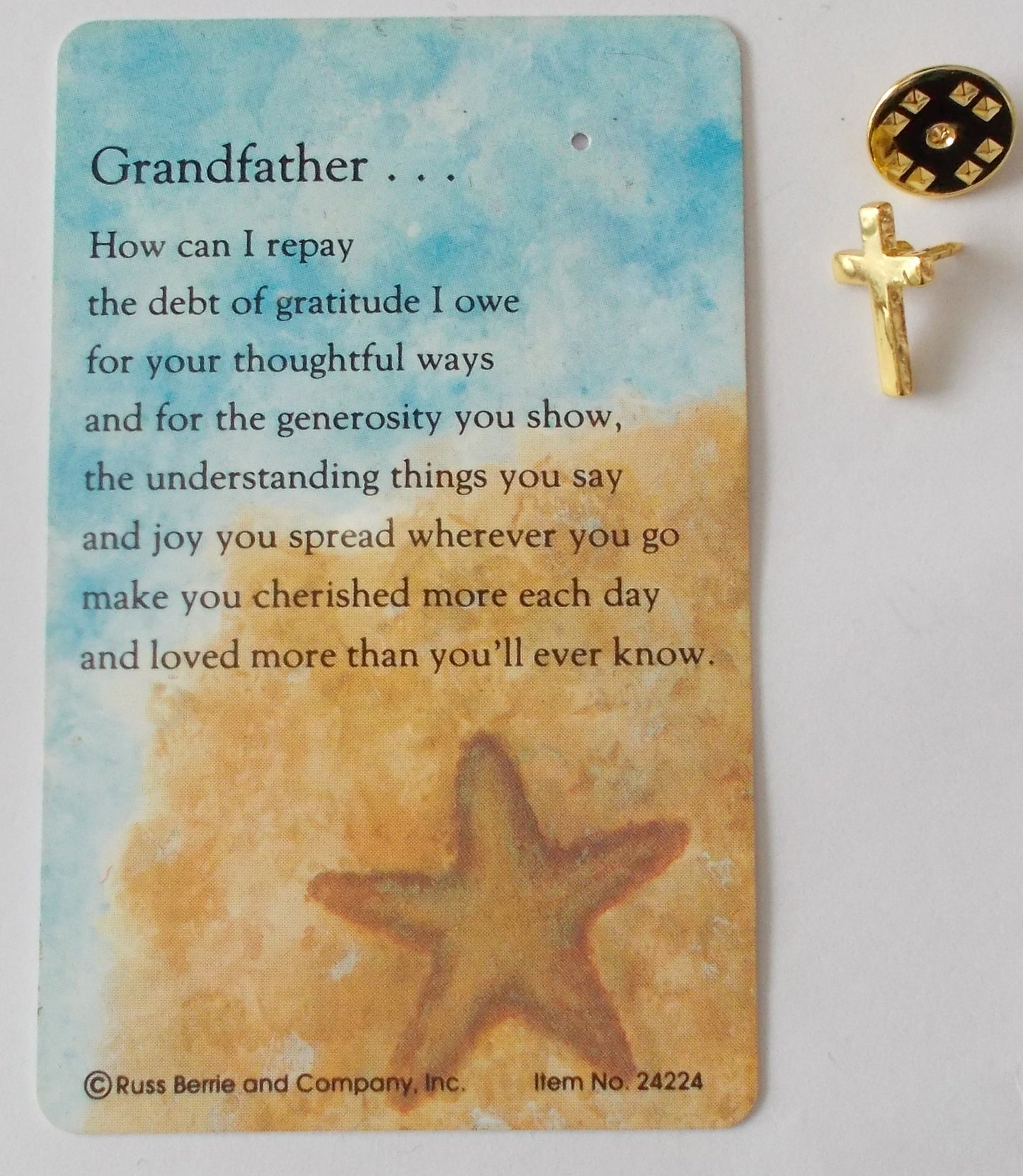 Grandfather Prayercard & Cross Lapel Pin