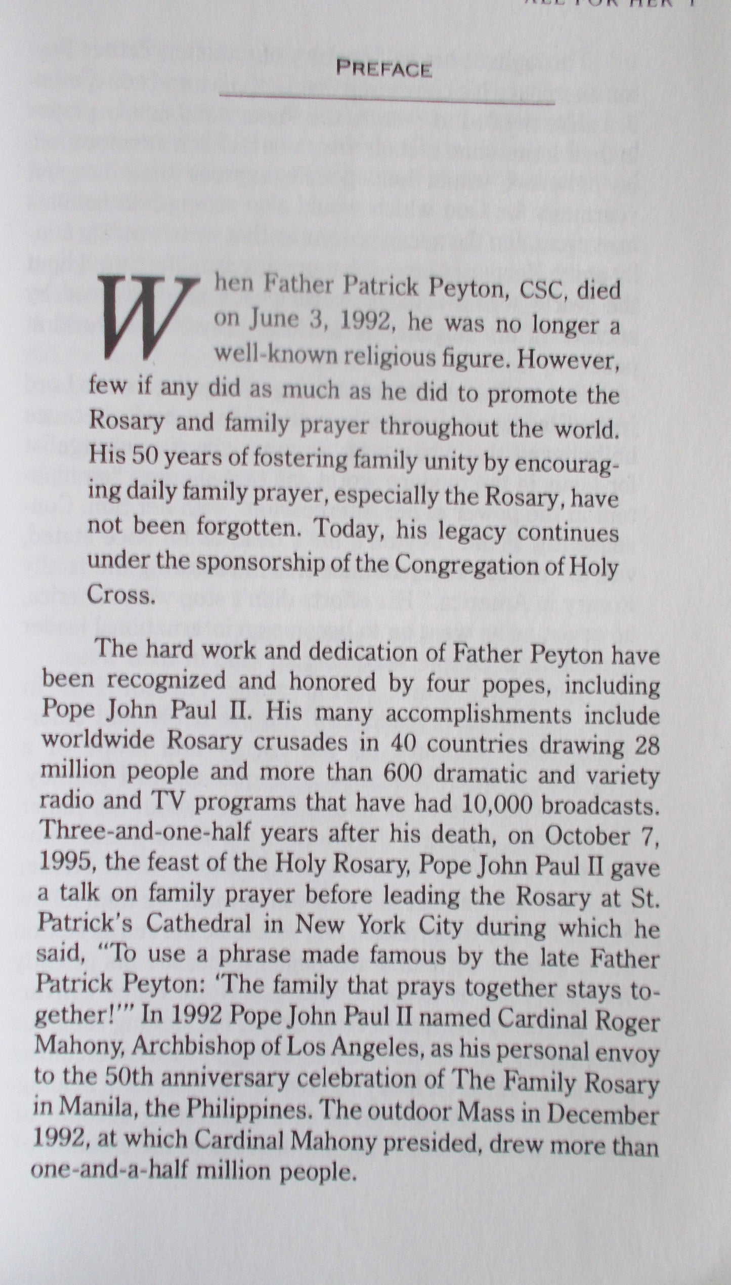 USED - All For Her : The Autobiography of Father Patrick Peyton- the Rosary Priest