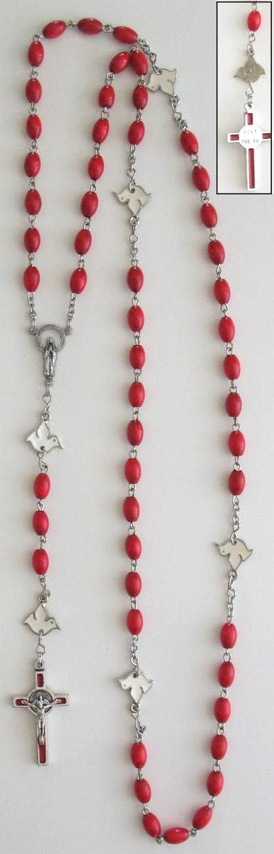 Rosary - Chain with Red Wood Beads & Holy Spirit