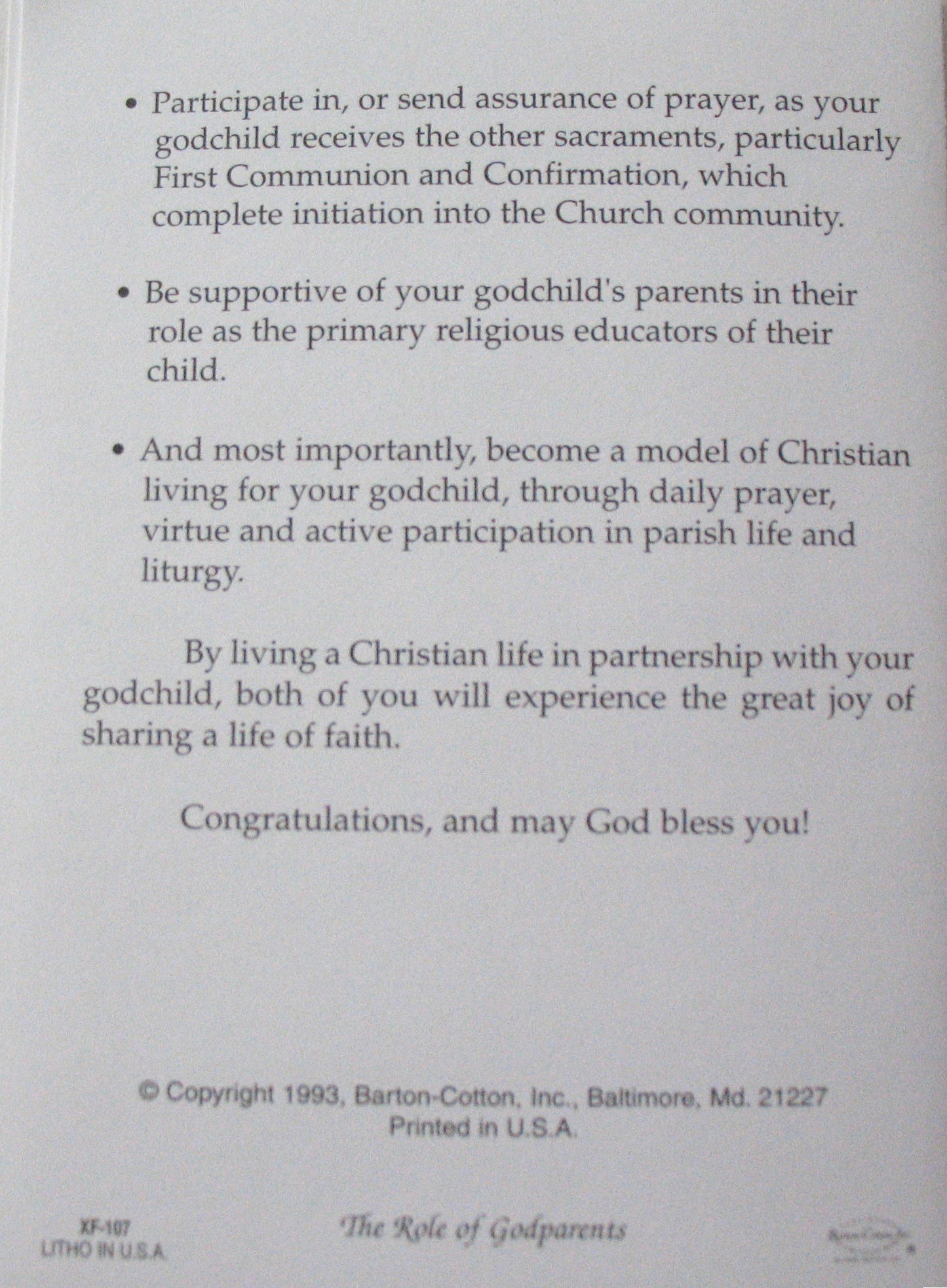 The Role of Godparents Greeting Card