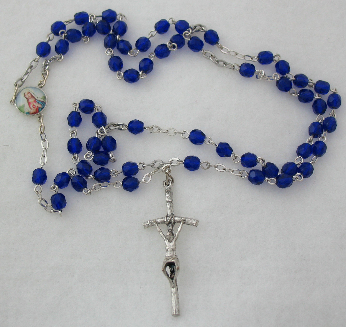 Rosary - Chain with Small Blue Glass Beads