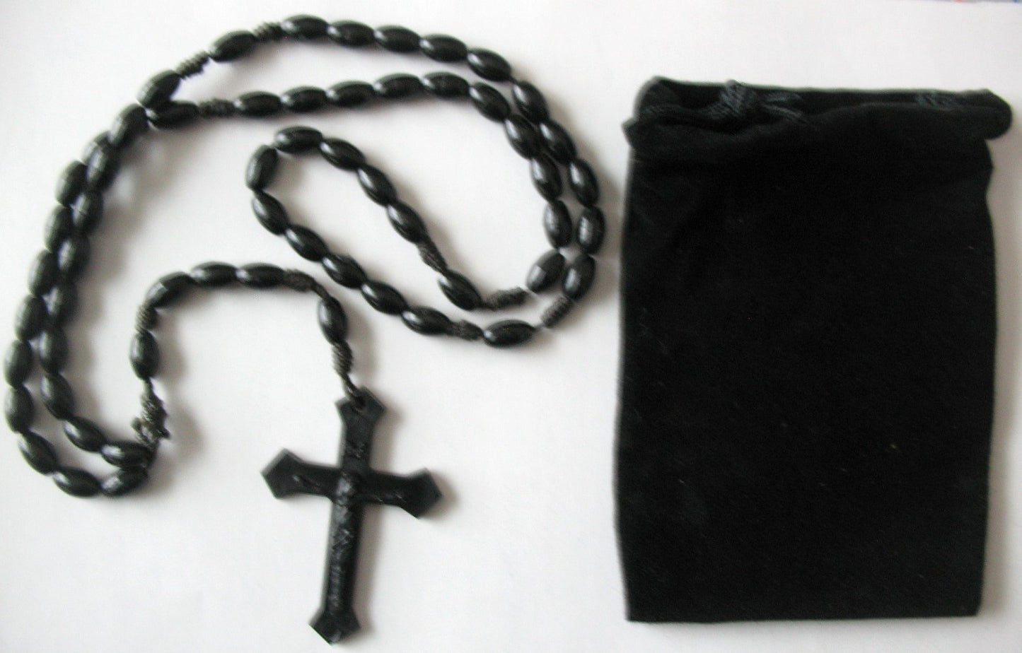 Cord Rosary Black with Pouch - Plastic Beads