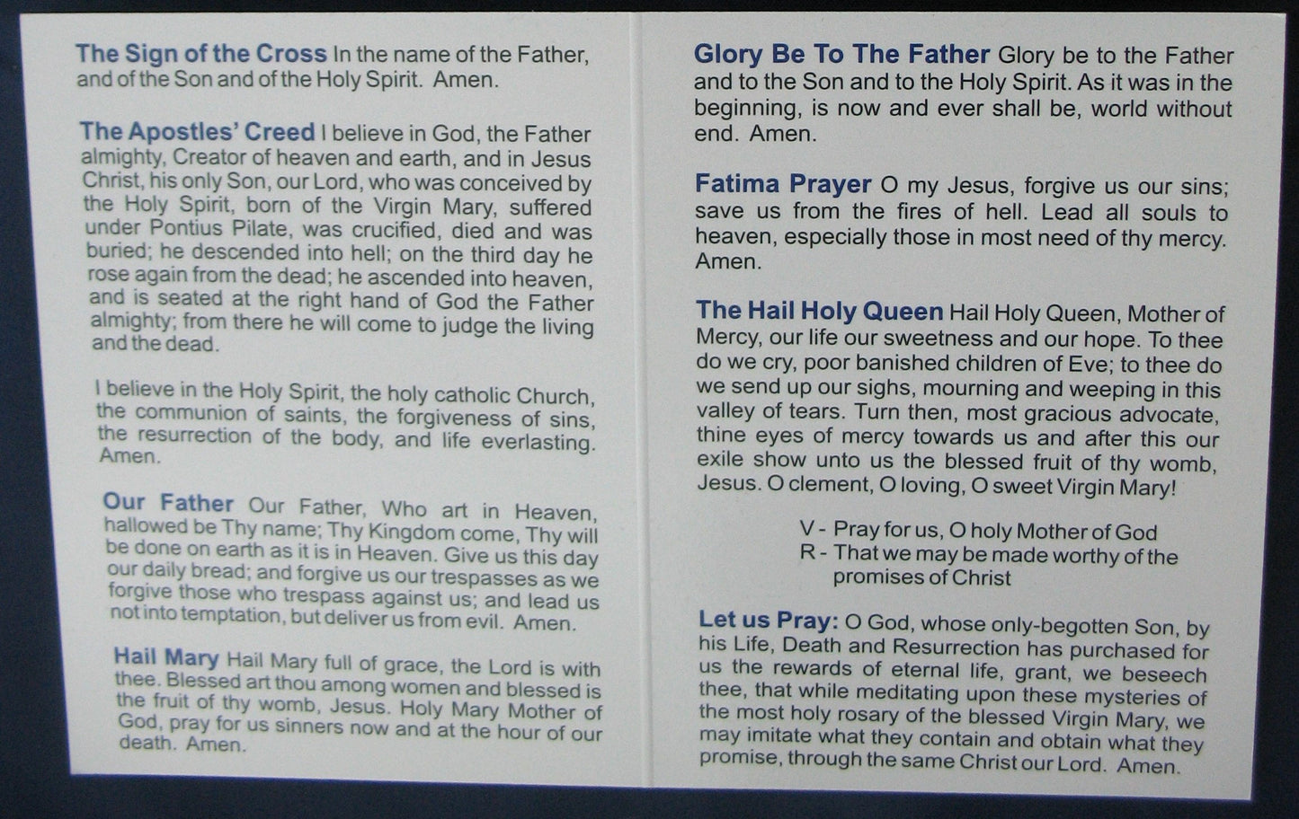 Rosary Prayer Pamphlet