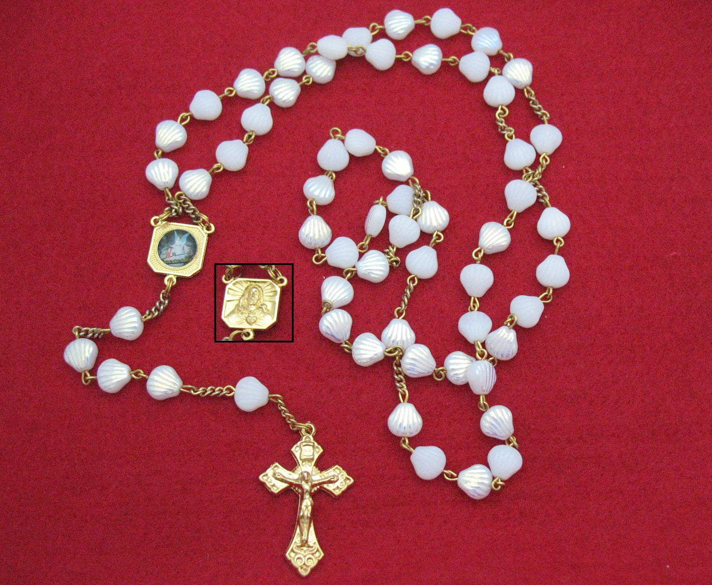 Rosary - Chain with White Shell-shaped Glass Beads
