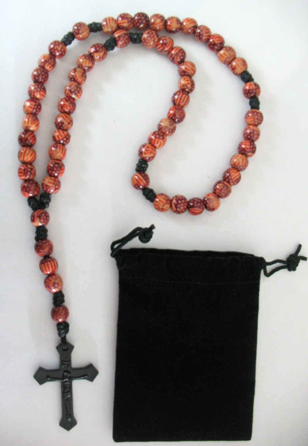 Paracord Rosary - 10mm Wood Beads - Stars & Stripes