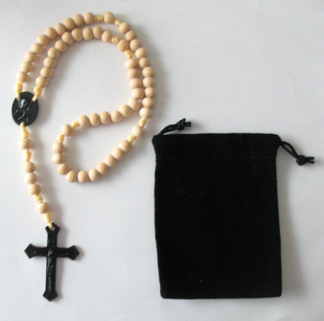 Cord Rosary - 7.5 mm Wood Beads with Bonus Pouch