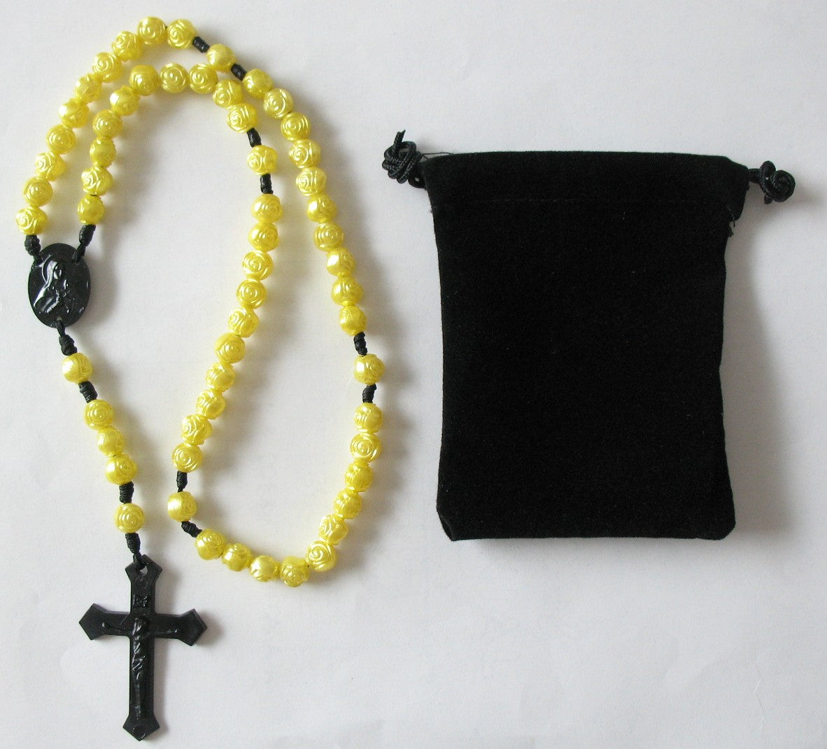 Cord Rosary - 8 mm Yellow Rose Beads with Bonus Pouch
