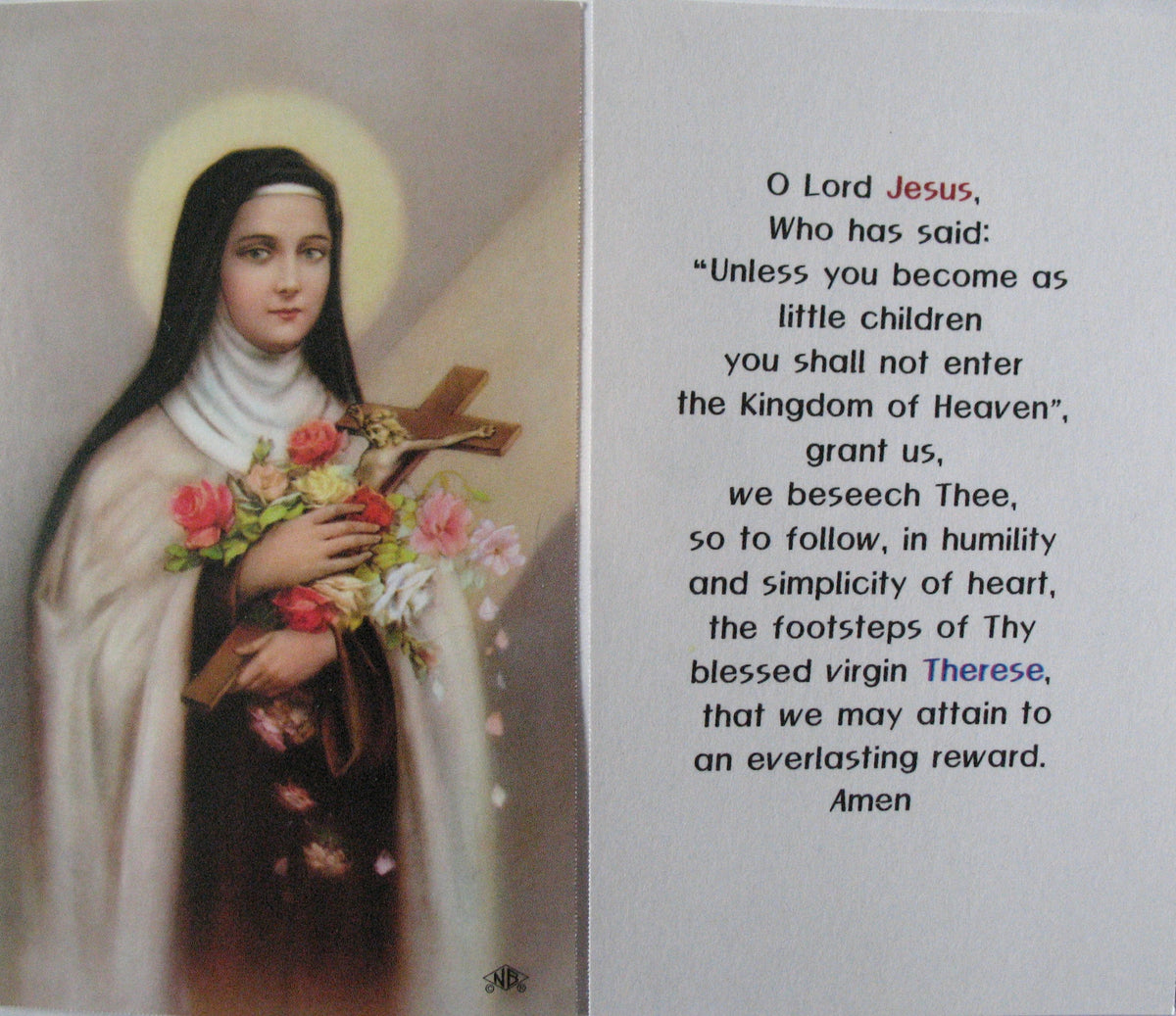 St. Therese Laminated Prayercard