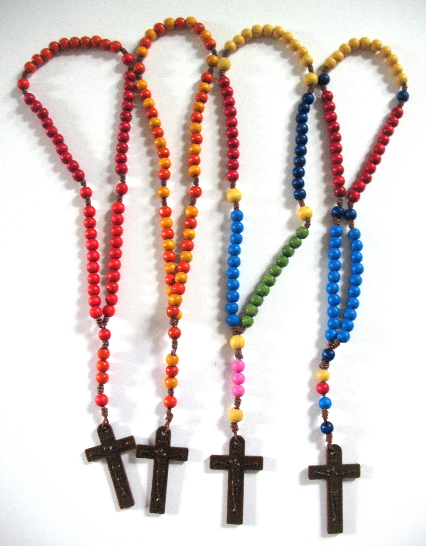 Rosary - Cord Brown with Coloured Wood Beads