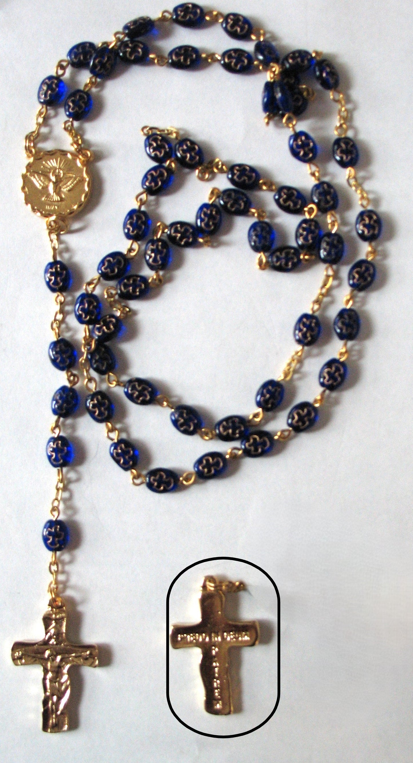 Rosary - Chain with Cobalt Blue Dove Glass Beads