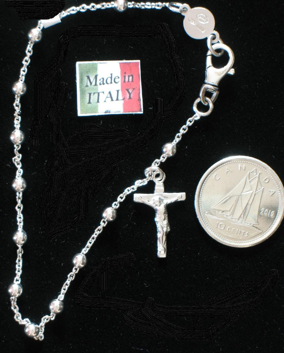 Bracelet - Rosary Bracelet 7in Sterling Silver with Rhodium Plate