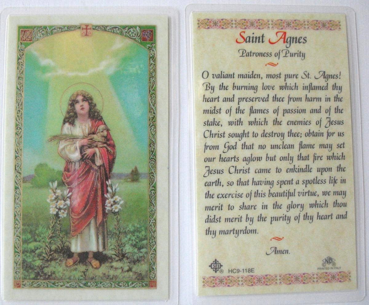 Laminated - St. Agnes - Patroness of Purity - Prayer to
