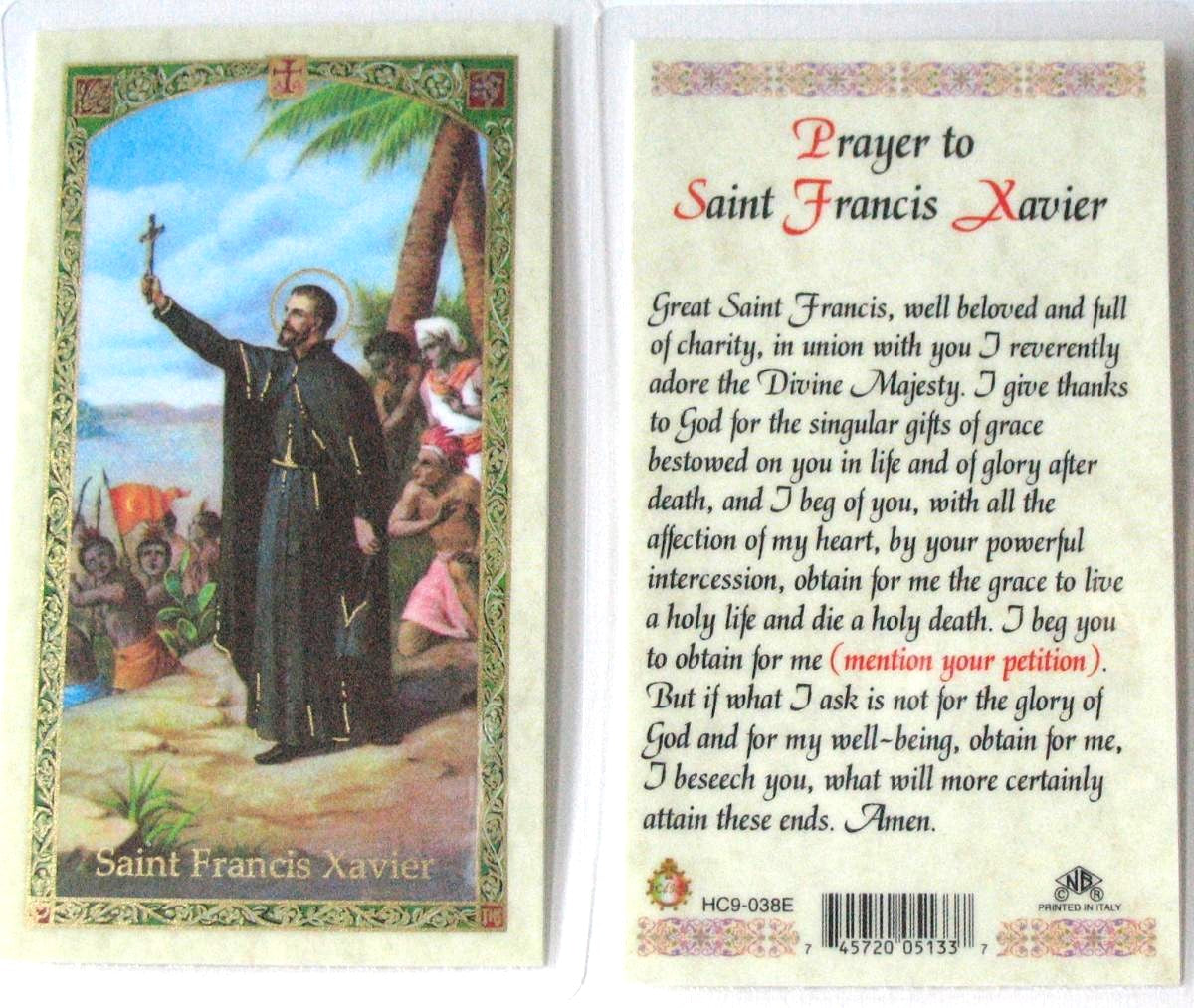Laminated - St. Francis Xavier - Prayer to
