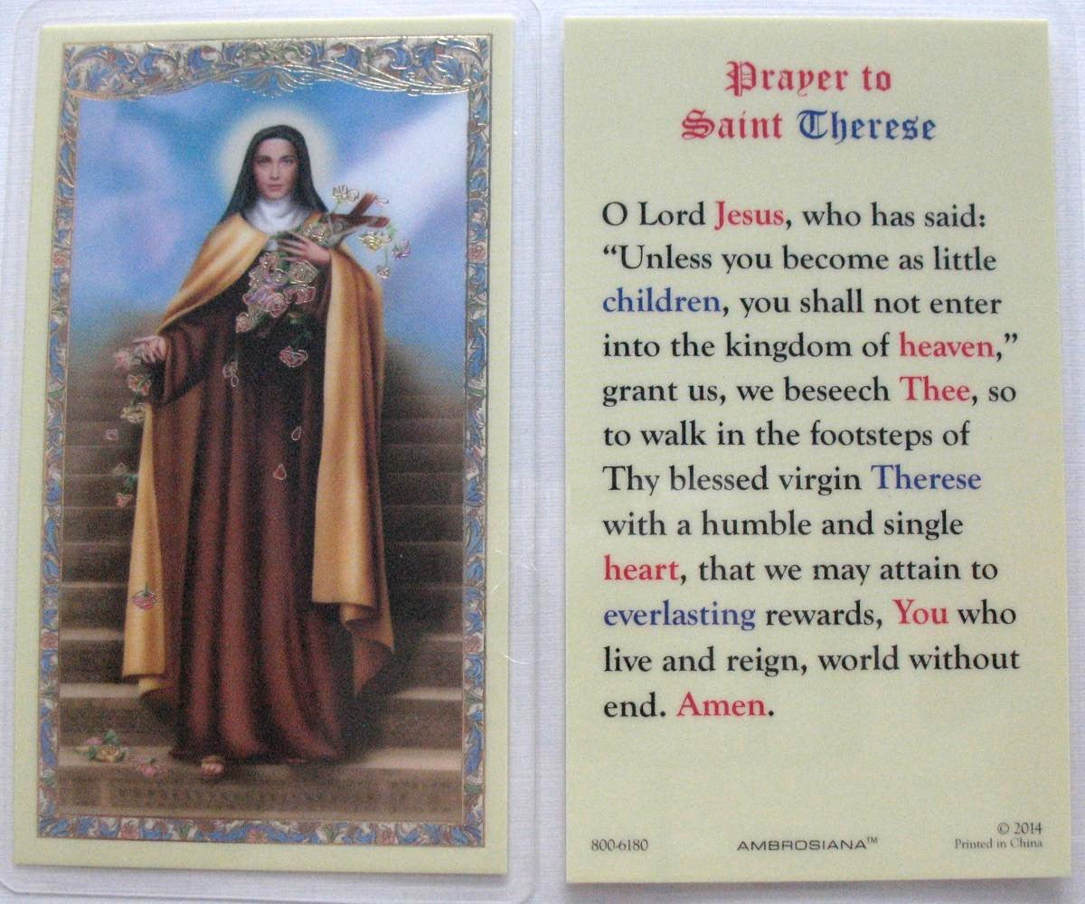 Laminated - St. Therese - Little Flower - Prayer to