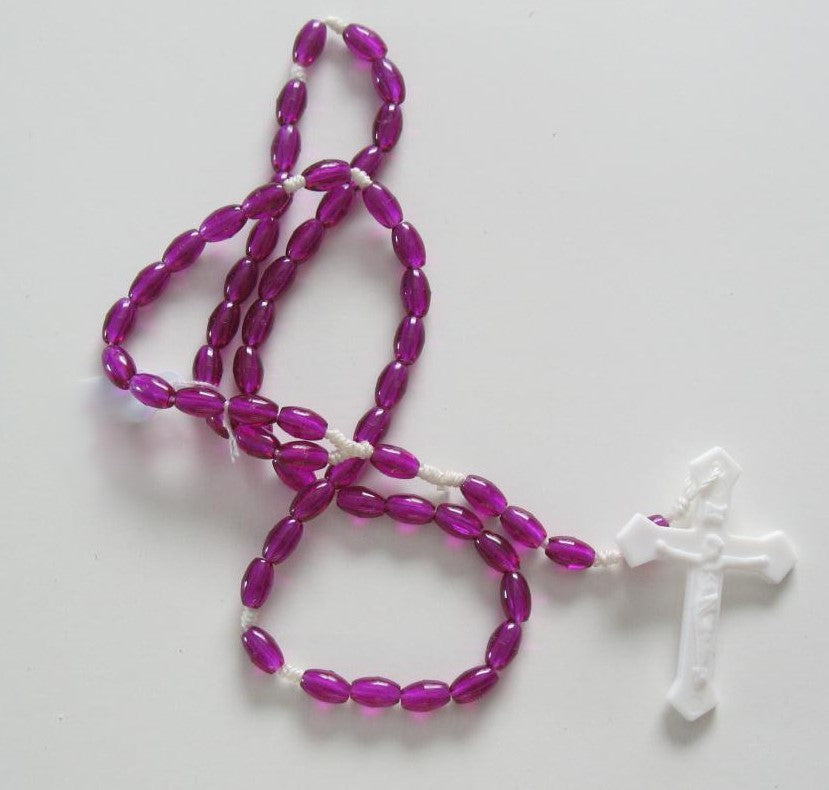 White Cord Rosary with Plastic Beads - purchase 10+ for discount