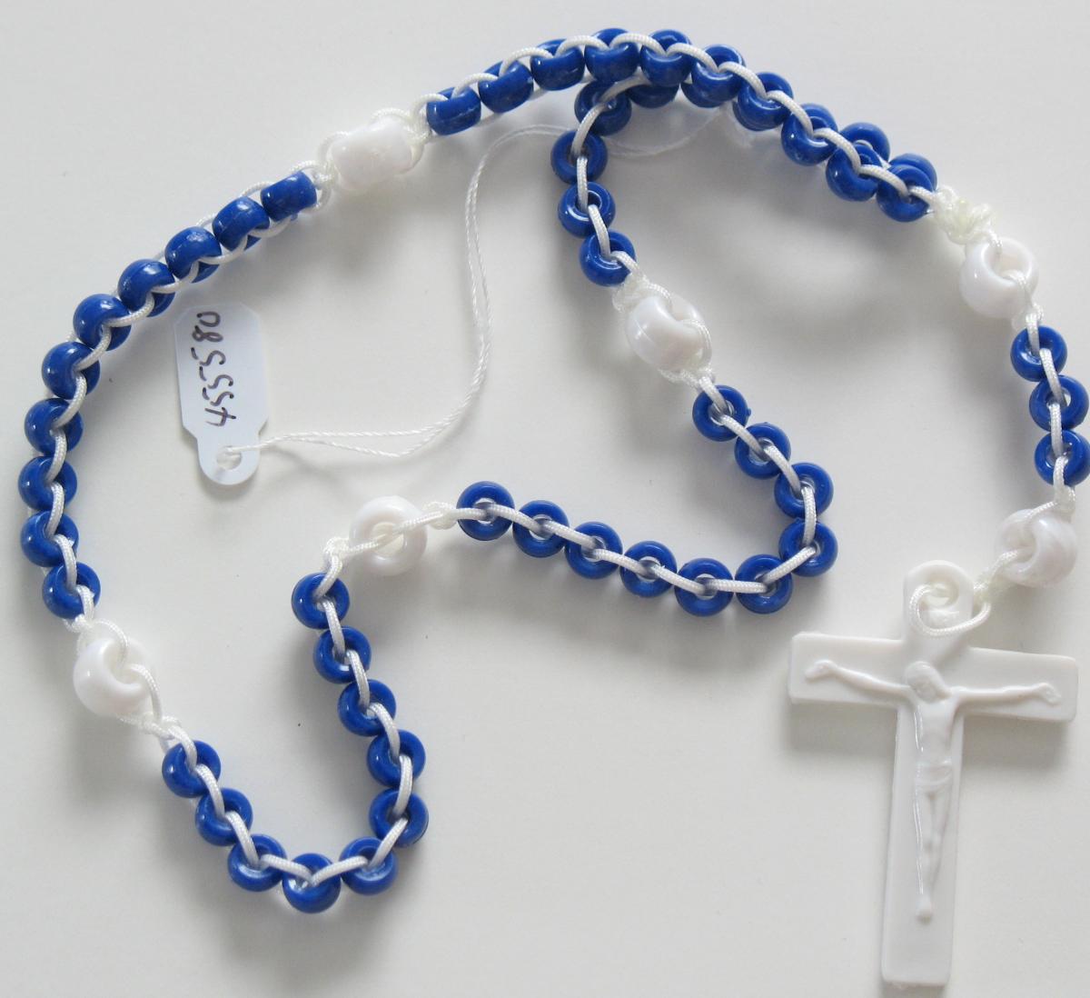 Rosary - Ladder White Cord with Blue Plastic Beads