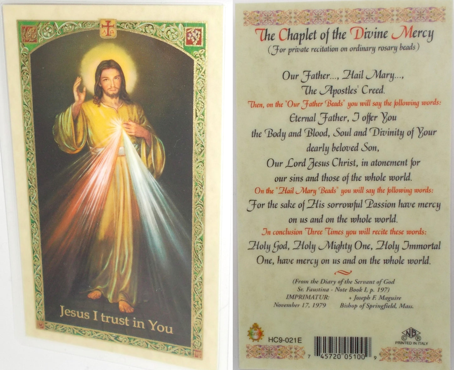Pewter Medal with Chain & Prayercard - Divine Mercy / St. Faustina