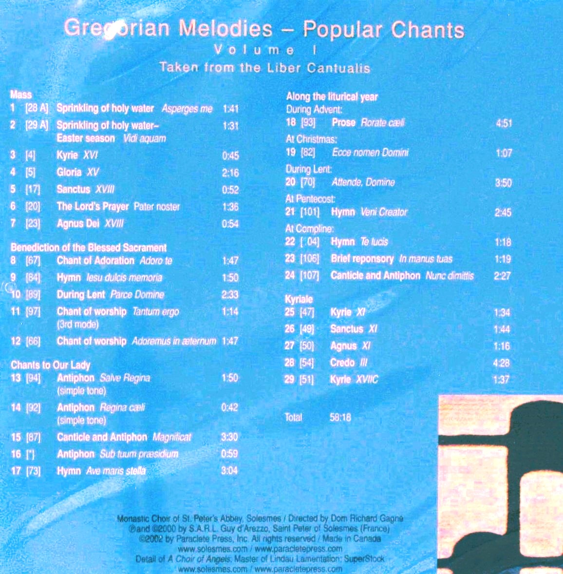 Gregorian Melodies Popular Chants - Volume 1 - Music CD