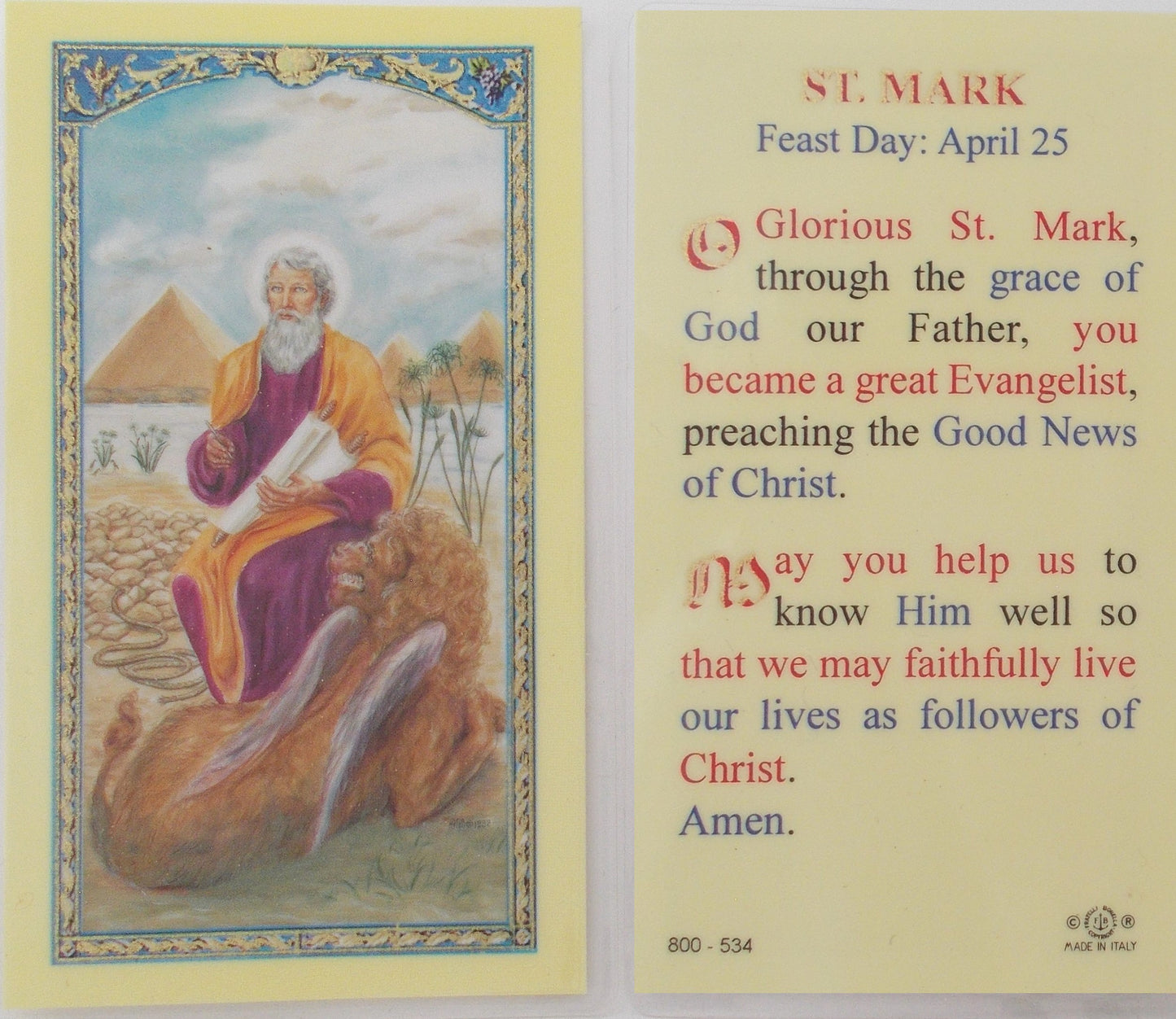 Pewter Medal with Chain & Prayercard - St. Mark