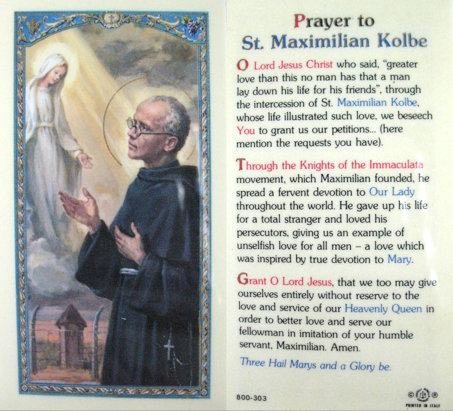 Pewter Medal with Chain & Prayercard - St. Maximilian Kolbe