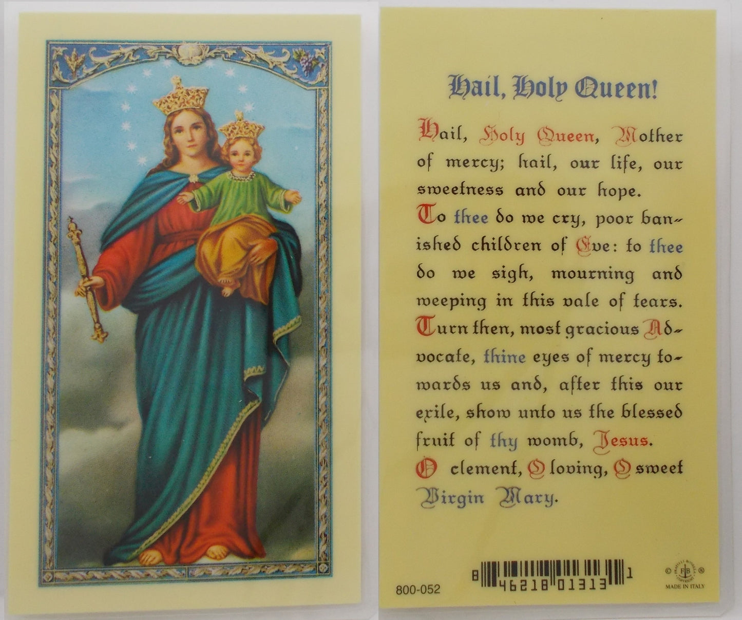 Laminated - Our Lady of Victory - Hail Holy Queen