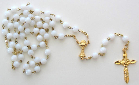 Rosary - Chain with White Glass Beads