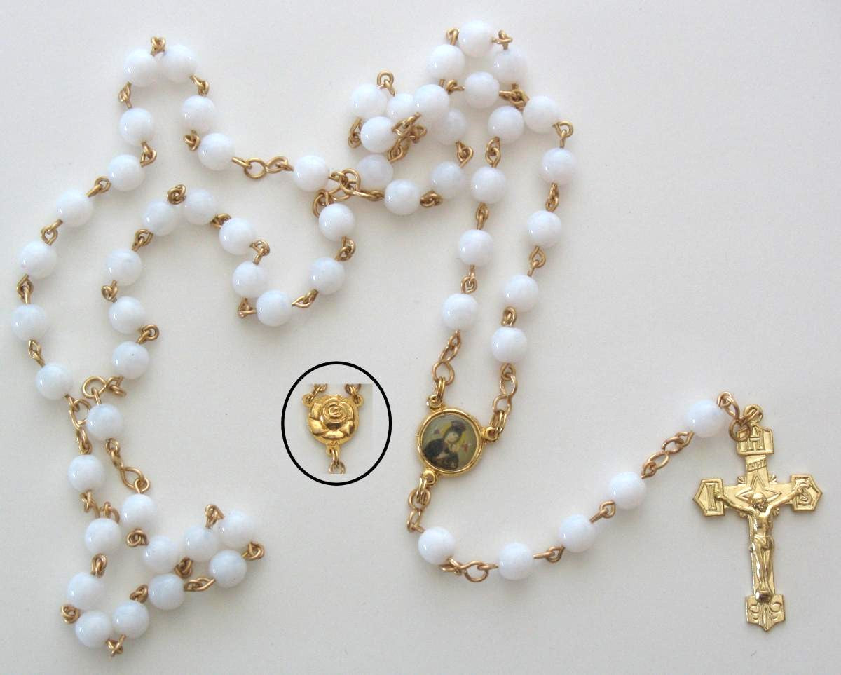 Rosary - Chain with White Glass Beads