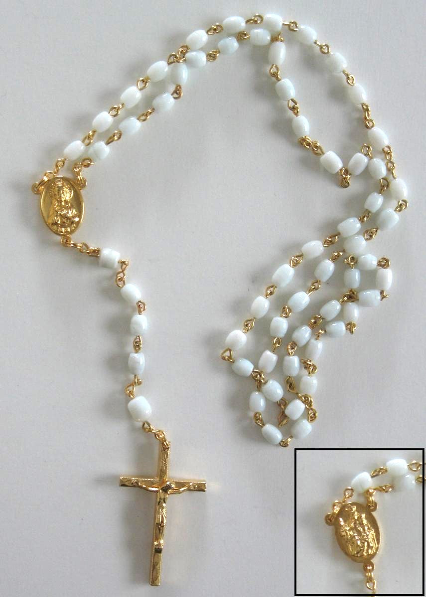 Rosary - Chain with White Glass Beads