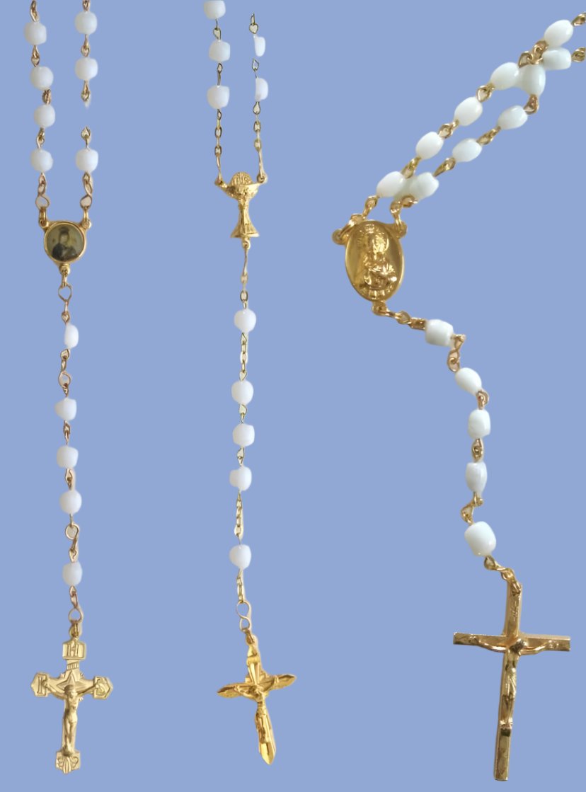 Rosary - Chain with White Glass Beads