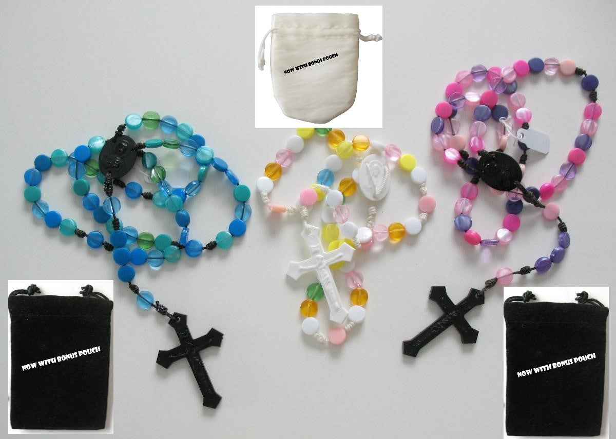 Cord Rosary with Flat Plastic Beads & Bonus Pouch