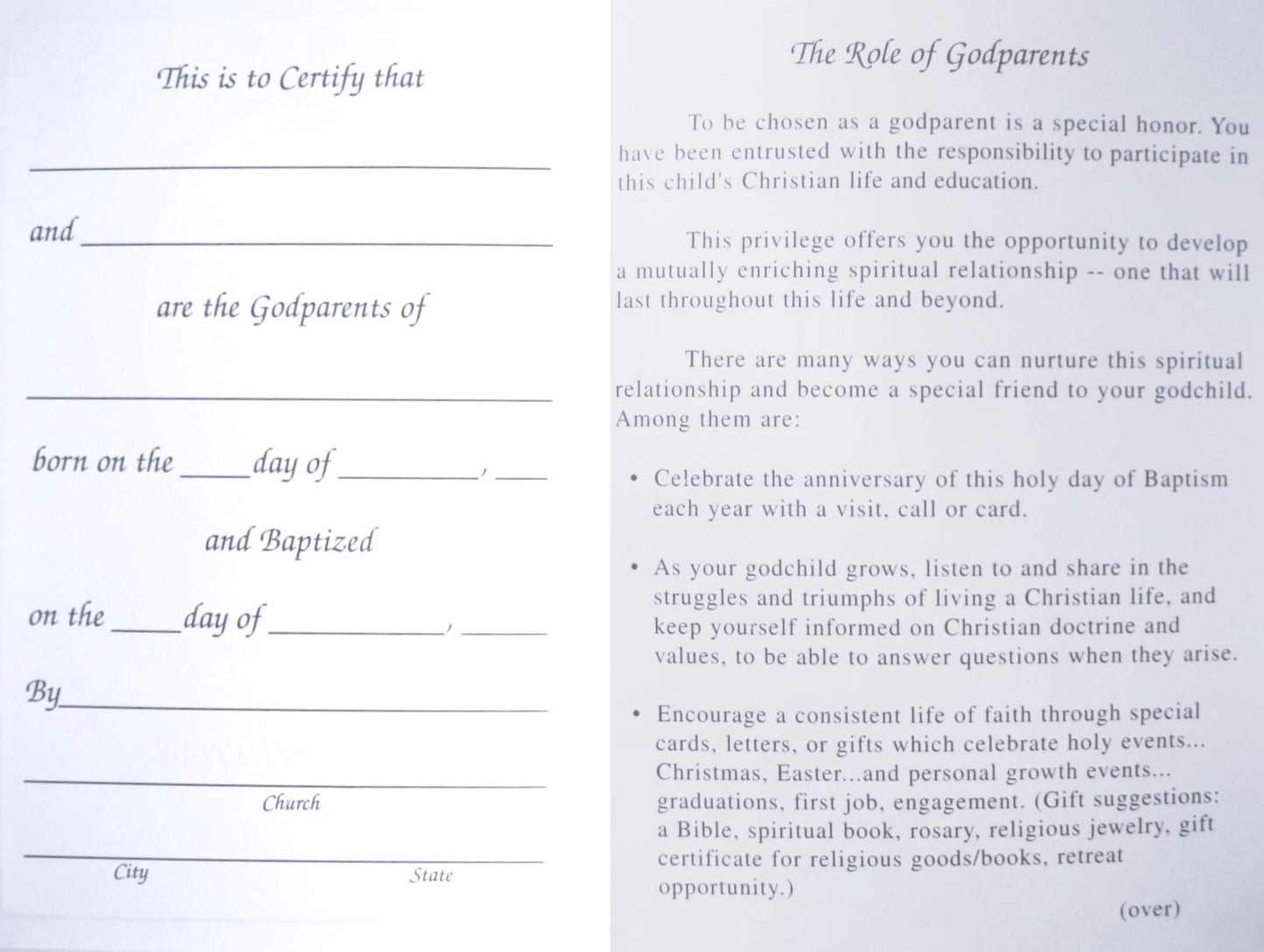 The Role of Godparents Greeting Card