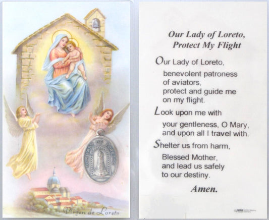 Laminated with Medal - Our Lady of Loreto - Protect My Flight