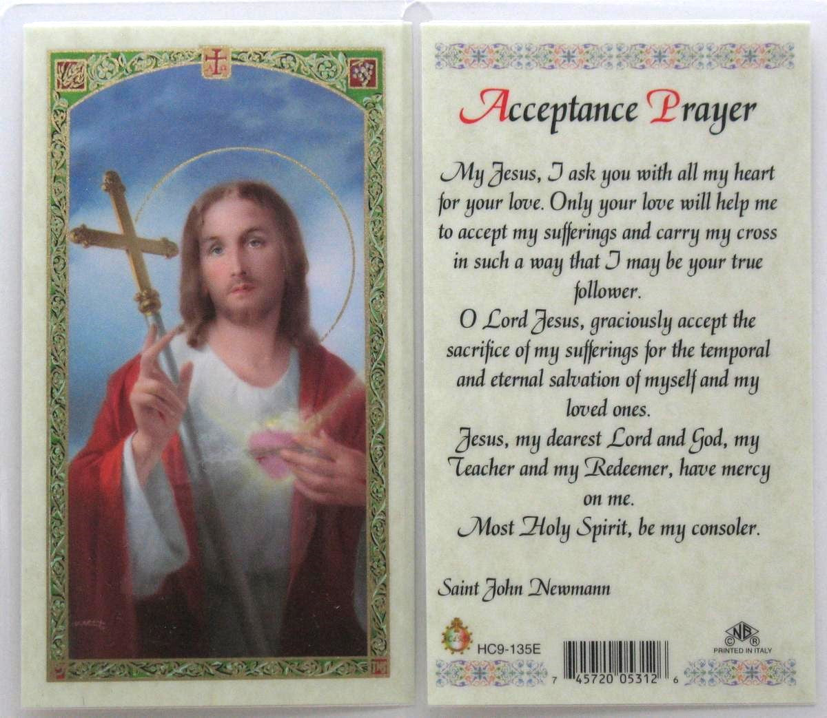 Laminated - Sacred Heart of Jesus- Acceptance Prayer