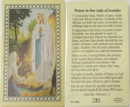 Plastic - Our Lady of Lourdes Prayercard - Package of 25