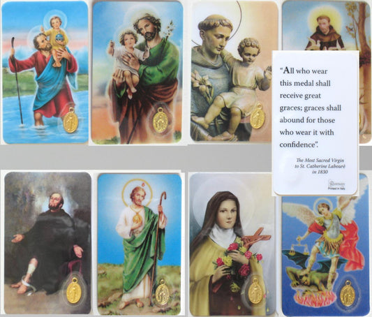 Plastic - Small Prayercard with Miraculous Medal Embedded